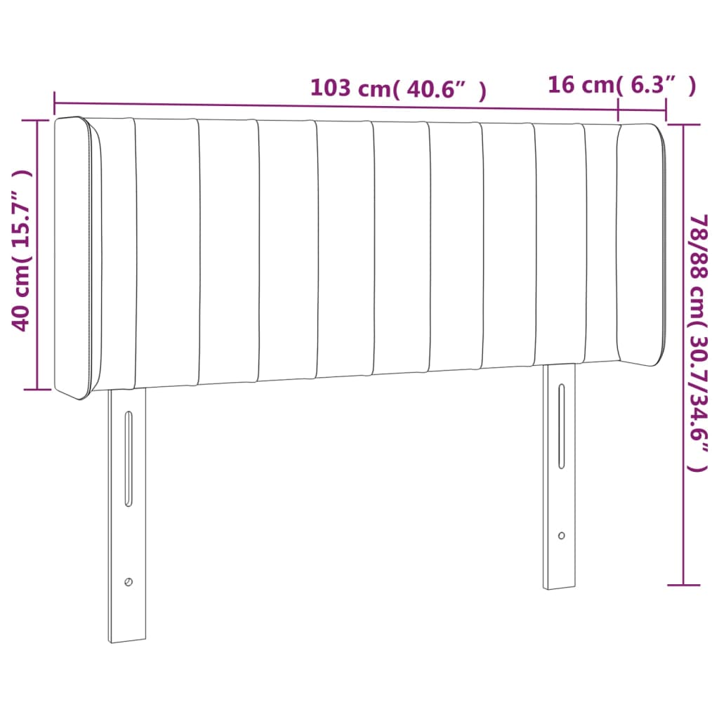 Tête de lit avec oreilles Gris foncé 103x16x78/88 cm Velours