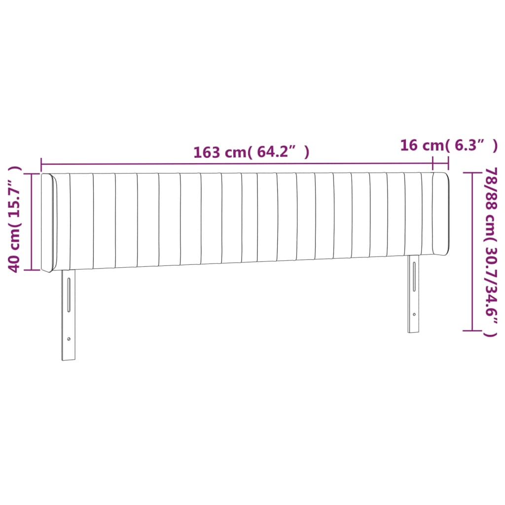 Tête de lit avec oreilles Gris clair 163x16x78/88 cm Velours