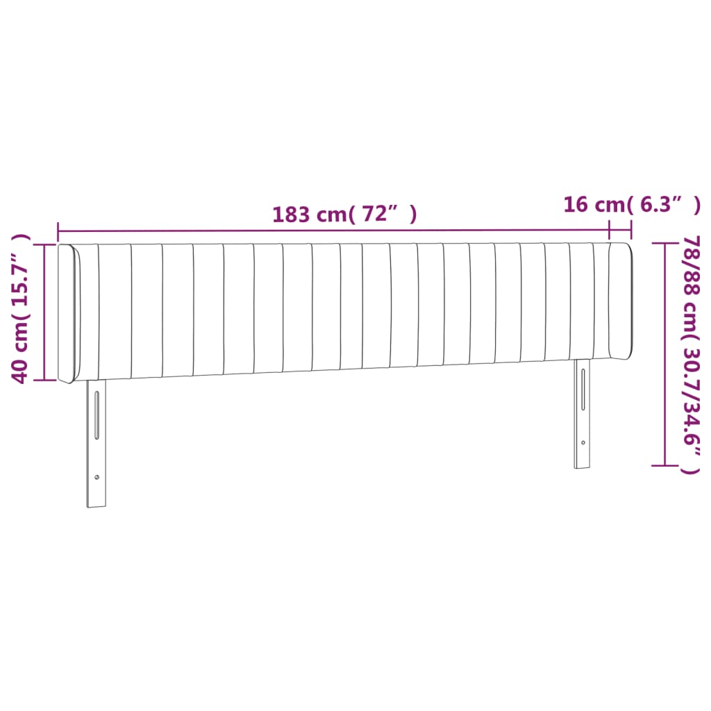 Tête de lit avec oreilles Gris foncé 183x16x78/88 cm Velours