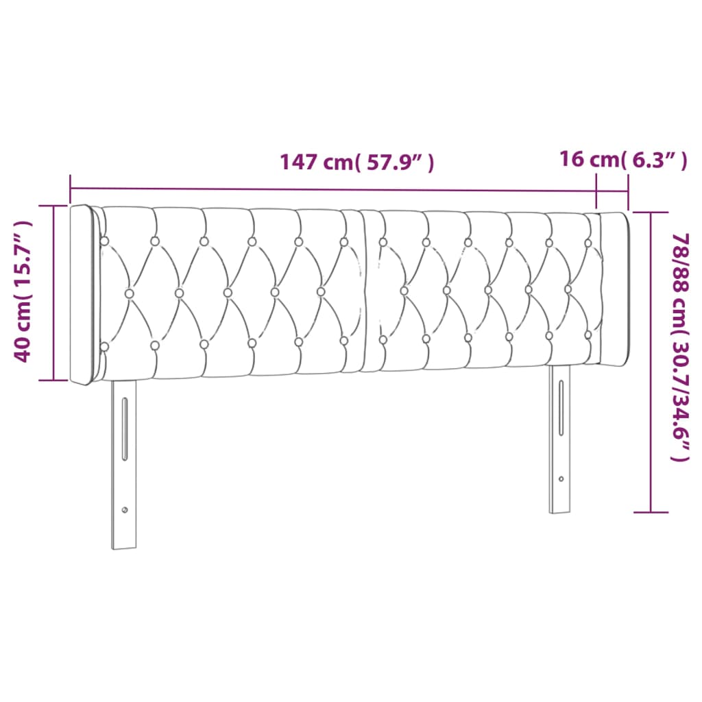 Tête de lit avec oreilles Gris foncé 147x16x78/88 cm Tissu