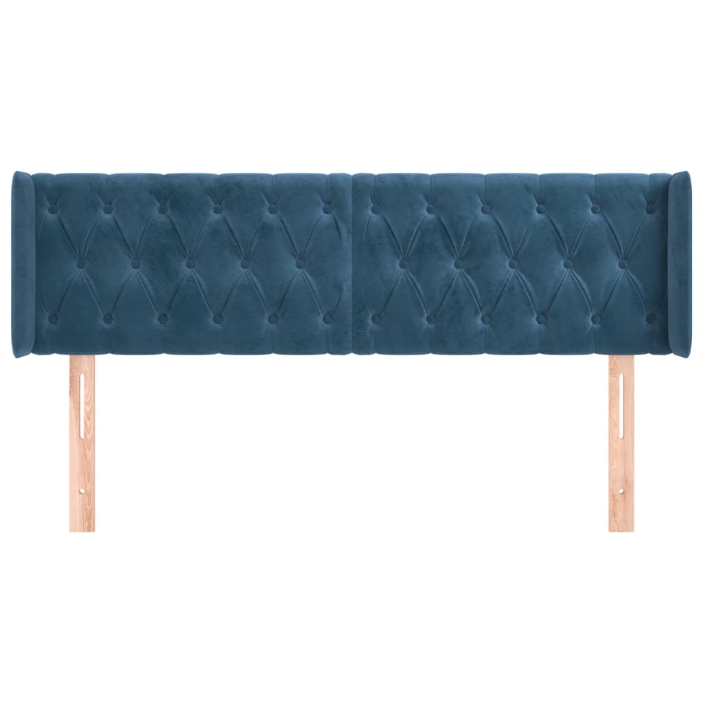 Tête de lit avec oreilles Bleu foncé 147x16x78/88 cm Velours