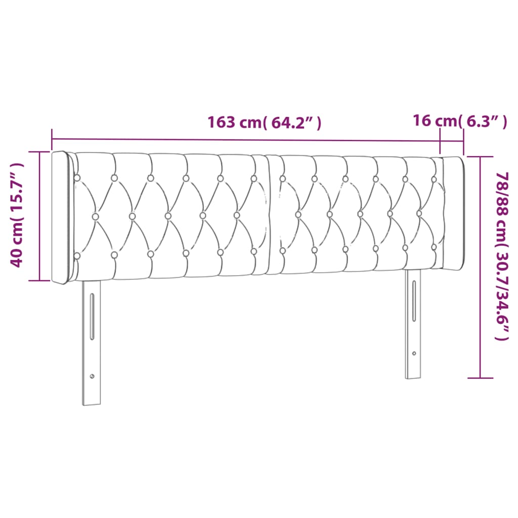 Tête de lit avec oreilles Noir 163x16x78/88 cm Velours