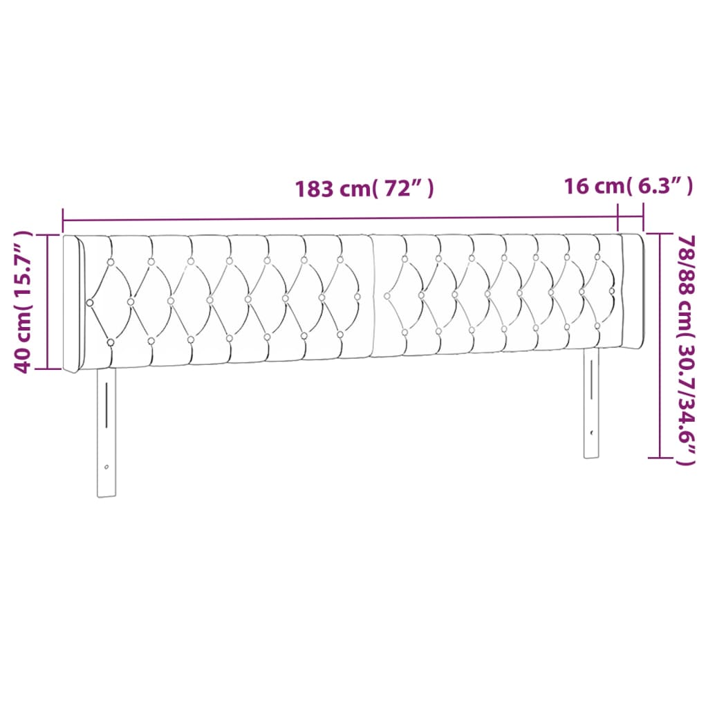 Tête de lit avec oreilles Gris foncé 183x16x78/88 cm Velours