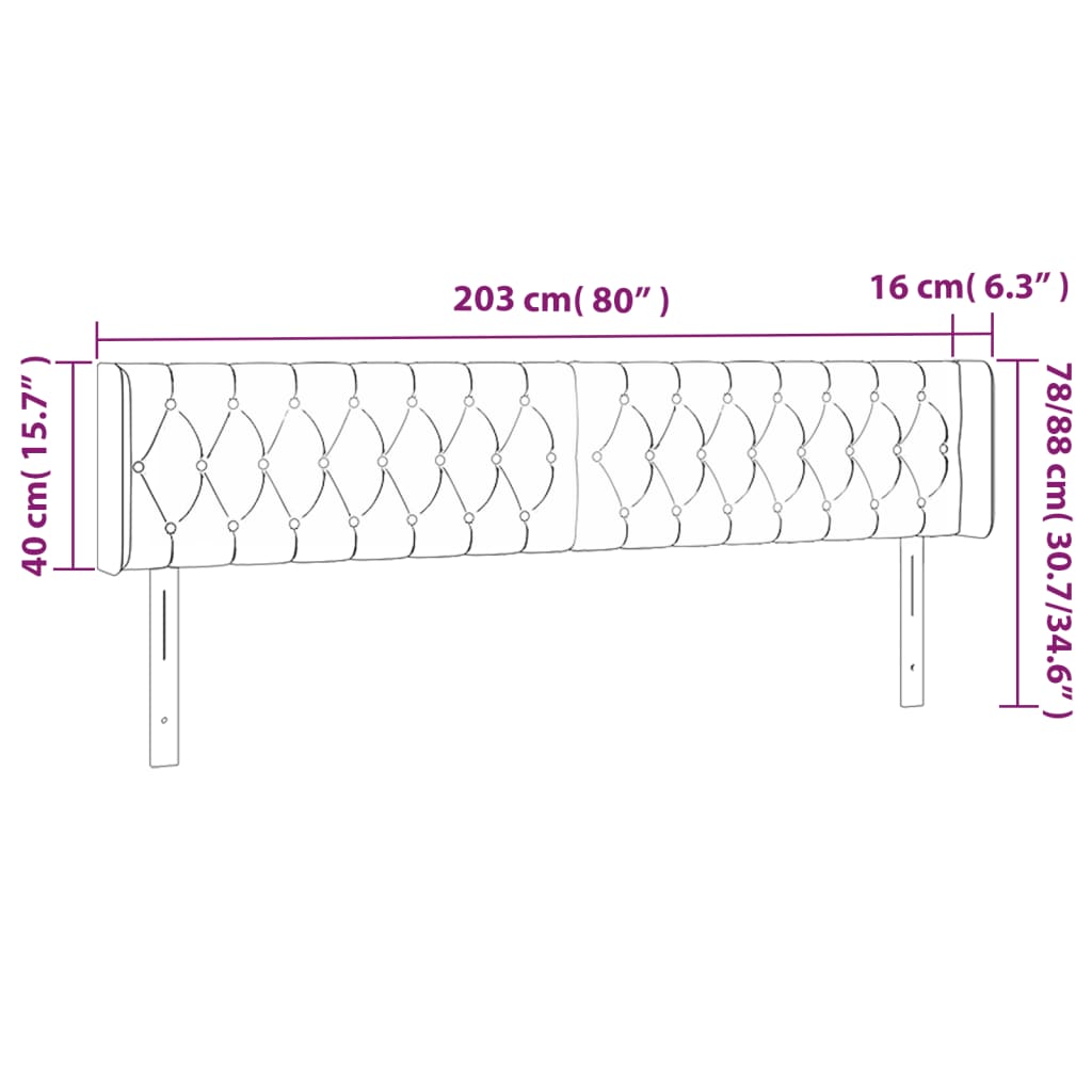 Tête de lit avec oreilles Gris foncé 203x16x78/88 cm Velours