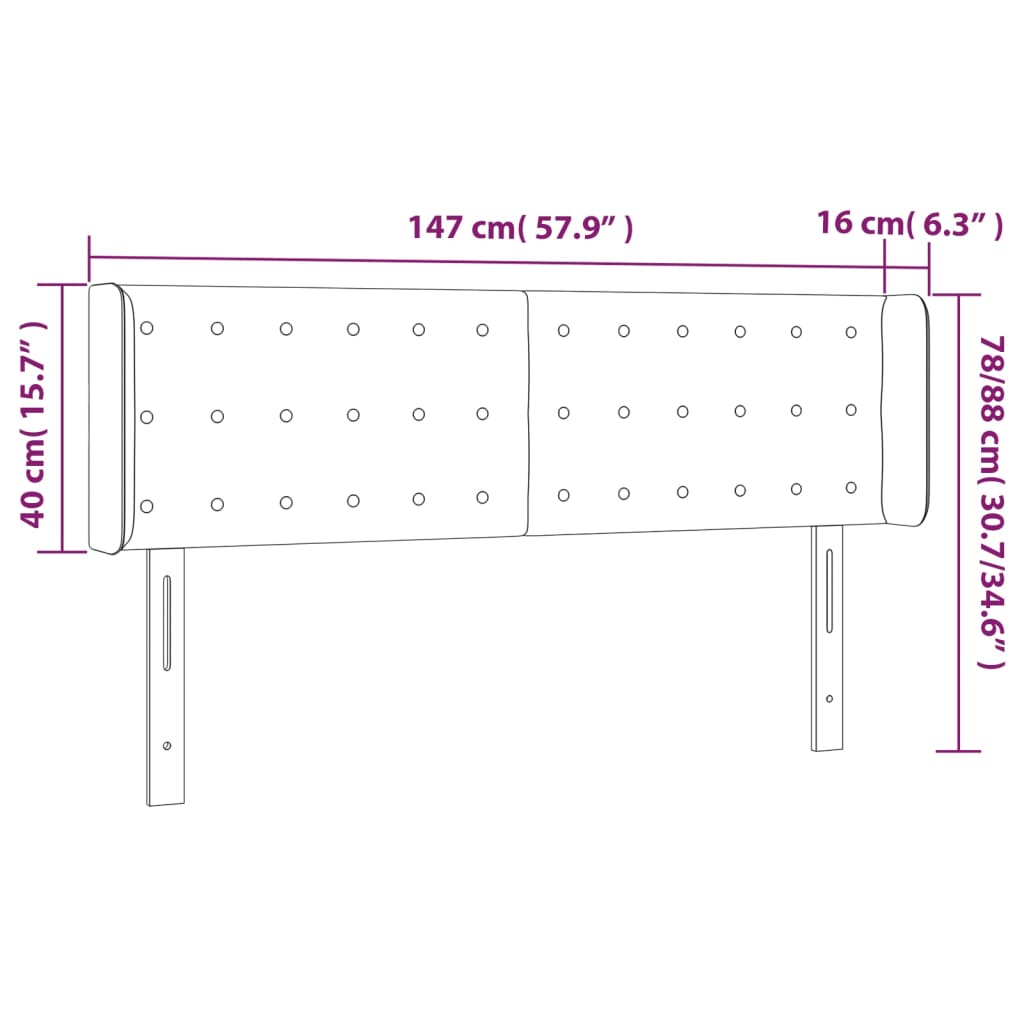 Tête de lit avec oreilles Gris foncé 147x16x78/88 cm Tissu