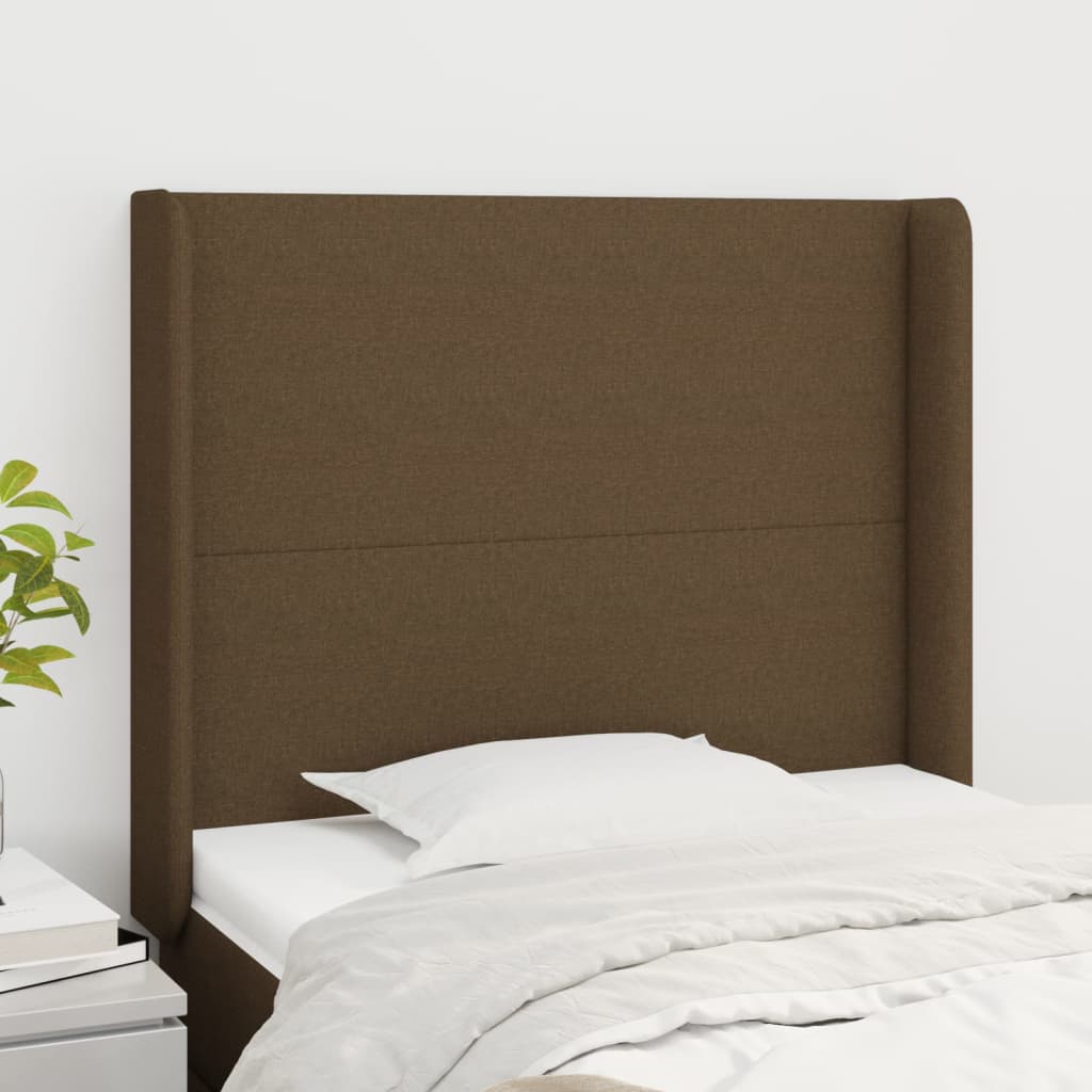 Tête de lit avec oreilles Marron foncé 83x16x118/128 cm Tissu