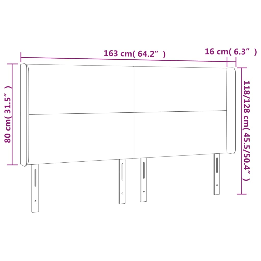 Tête de lit avec oreilles Marron foncé 163x16x118/128 cm Tissu