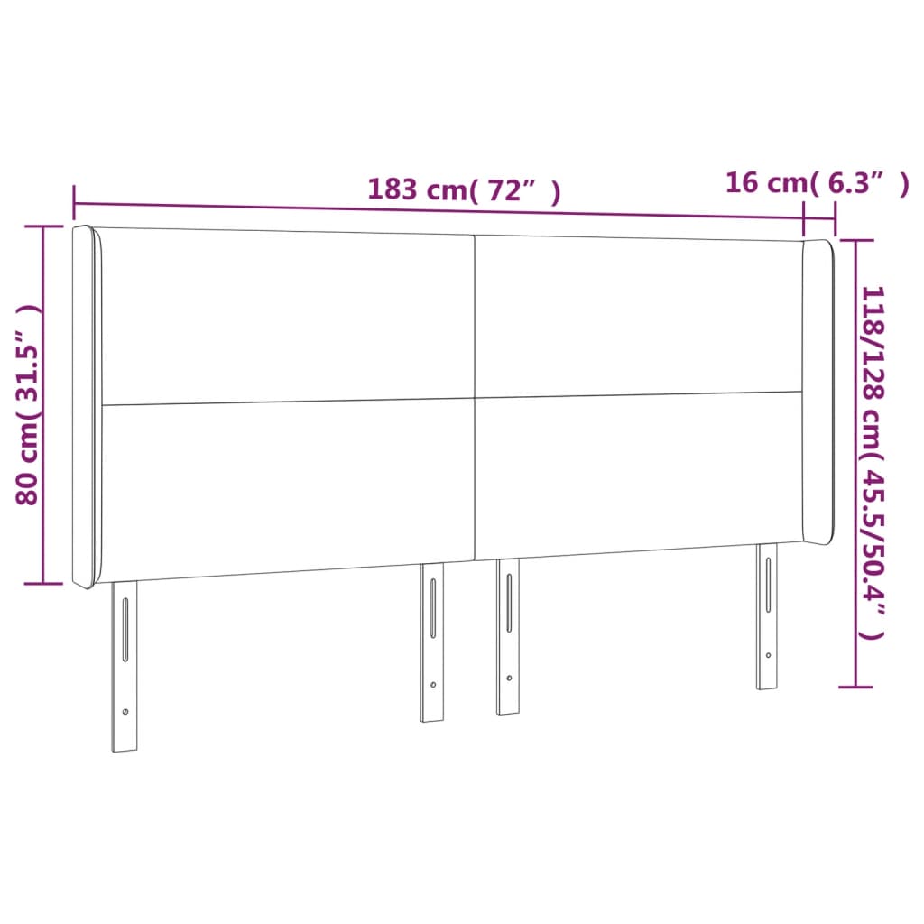 Tête de lit avec oreilles Gris foncé 183x16x118/128 cm Tissu