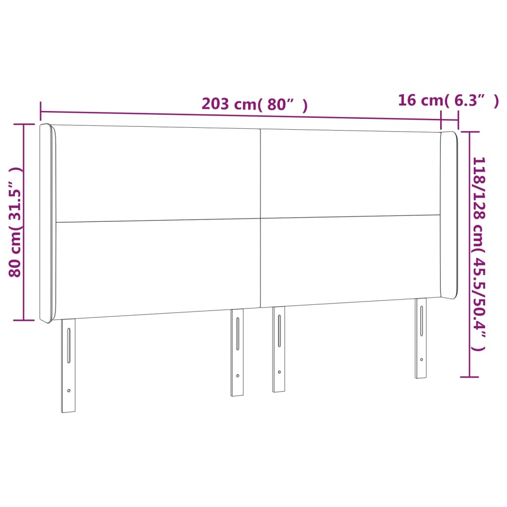 Tête de lit avec oreilles Gris clair 203x16x118/128 cm Tissu