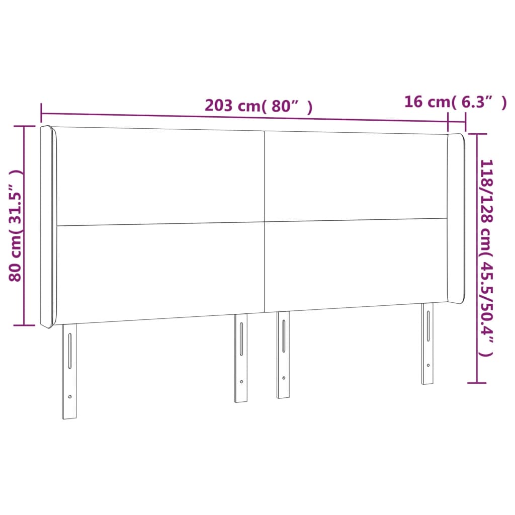 Tête de lit avec oreilles Marron foncé 203x16x118/128 cm Tissu