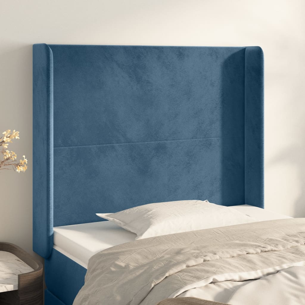 Tête de lit avec oreilles Bleu foncé 83x16x118/128 cm Velours