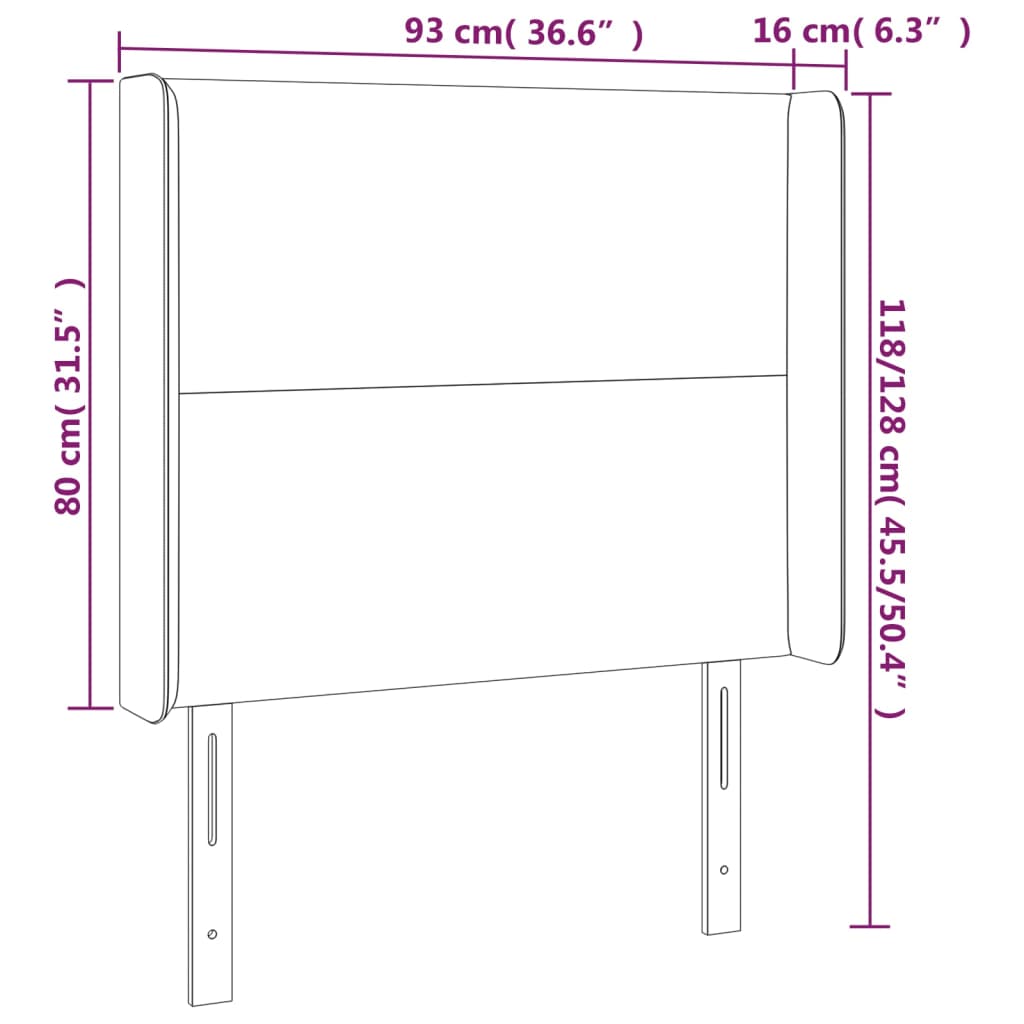 Tête de lit avec oreilles Gris foncé 93x16x118/128 cm Velours