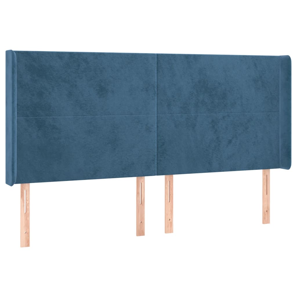 Tête de lit avec oreilles Bleu foncé 203x16x118/128 cm Velours