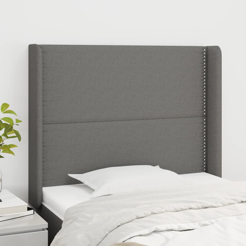 Tête de lit avec oreilles Gris foncé 83x16x118/128 cm Tissu