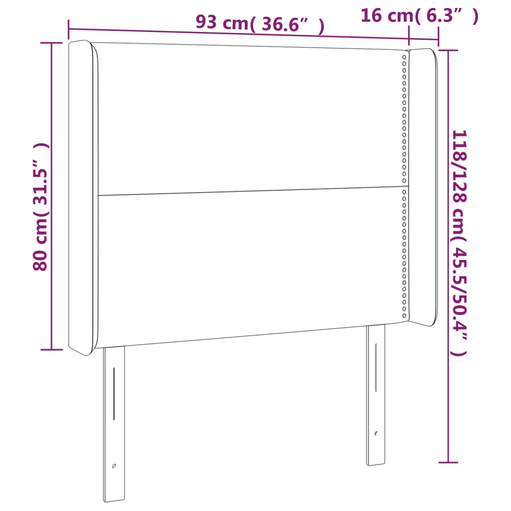 Tête de lit avec oreilles Marron foncé 93x16x118/128 cm Tissu