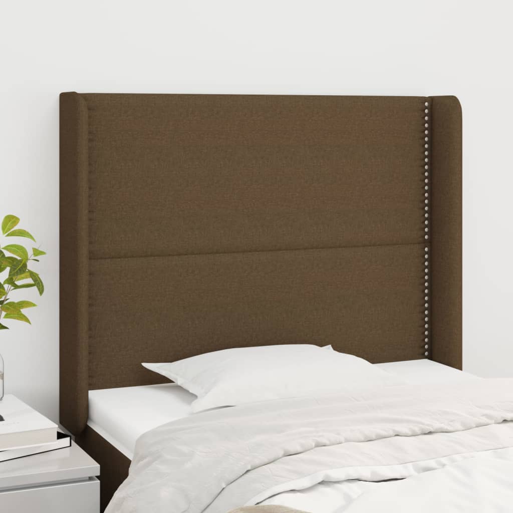 Tête de lit avec oreilles Marron foncé 103x16x118/128 cm Tissu