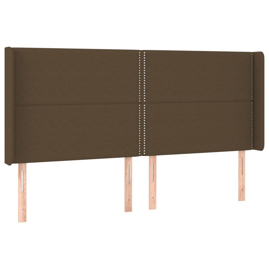 Tête de lit avec oreilles Marron foncé 163x16x118/128 cm Tissu