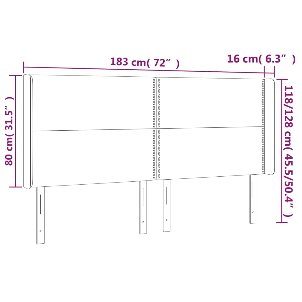 Tête de lit avec oreilles Gris clair 183x16x118/128 cm Tissu