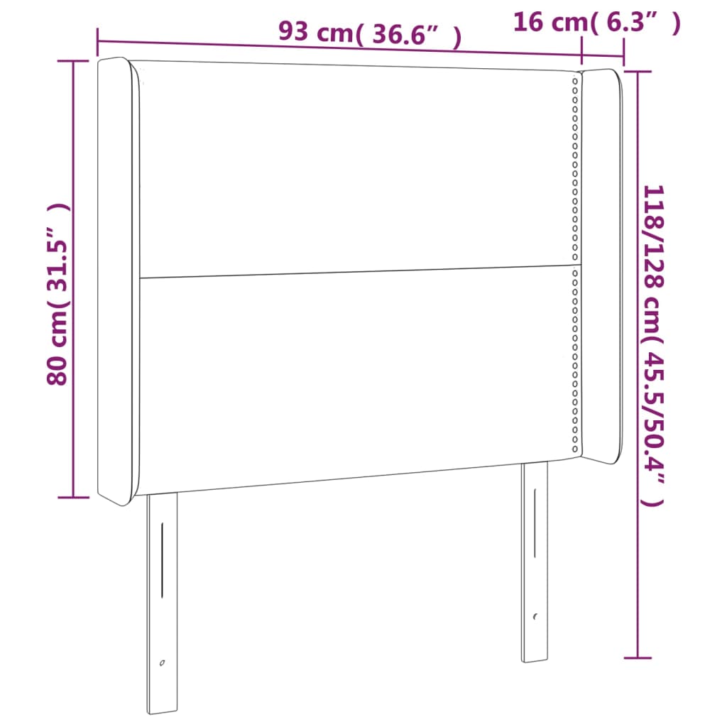 Tête de lit avec oreilles Gris foncé 93x16x118/128 cm Velours