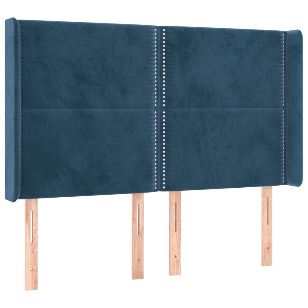 Tête de lit avec oreilles Bleu foncé 147x16x118/128 cm Velours