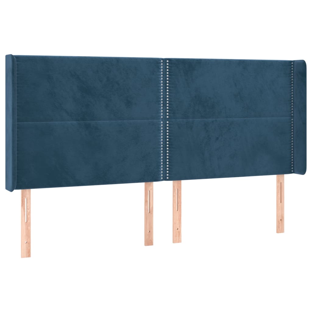 Tête de lit avec oreilles Bleu foncé 163x16x118/128 cm Velours