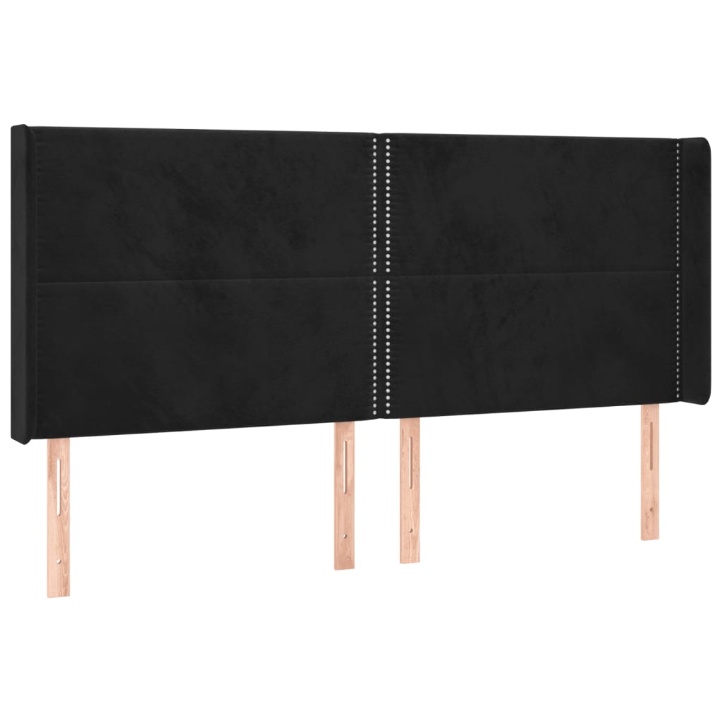 Tête de lit avec oreilles Noir 203x16x118/128 cm Velours