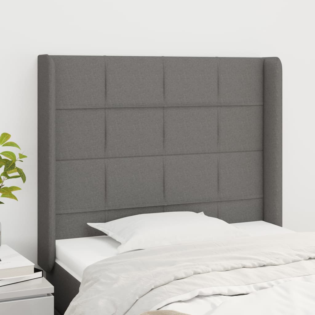 Tête de lit avec oreilles Gris foncé 83x16x118/128 cm Tissu