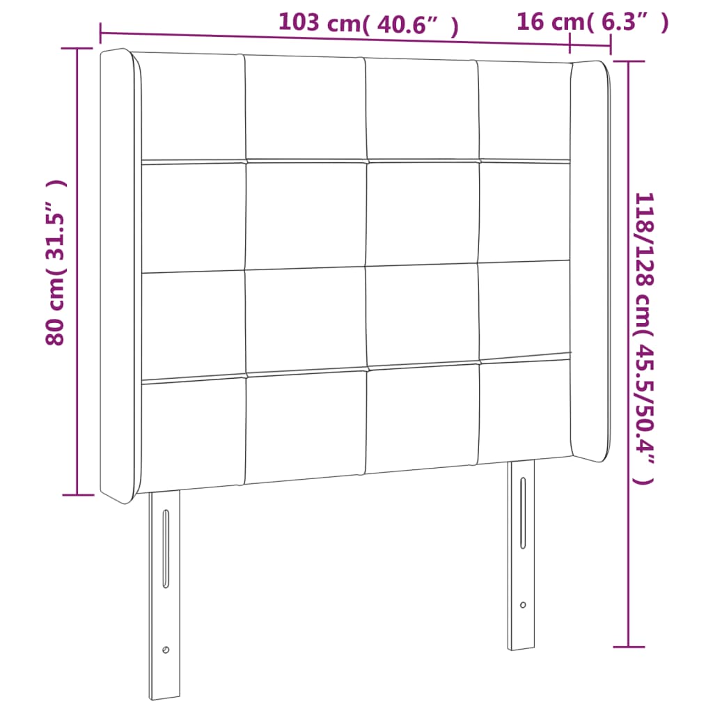 Tête de lit avec oreilles Marron foncé 103x16x118/128 cm Tissu