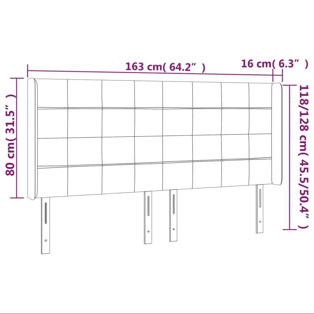 Tête de lit avec oreilles Noir 163x16x118/128 cm Tissu