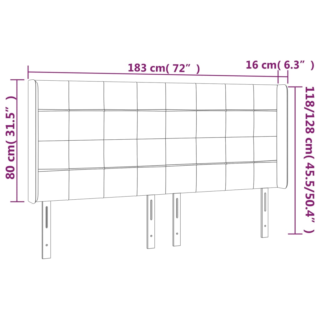 Tête de lit avec oreilles Gris clair 183x16x118/128 cm Tissu