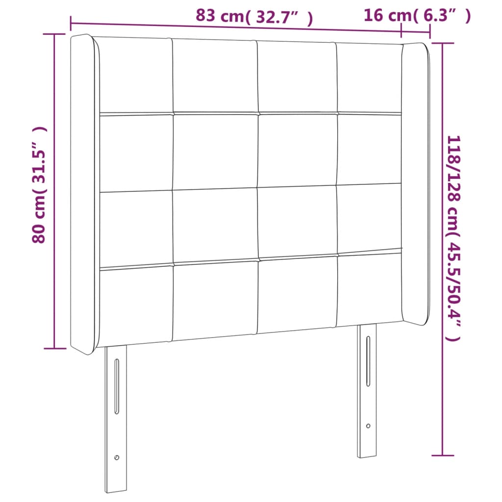 Tête de lit avec oreilles Gris foncé 83x16x118/128 cm Velours