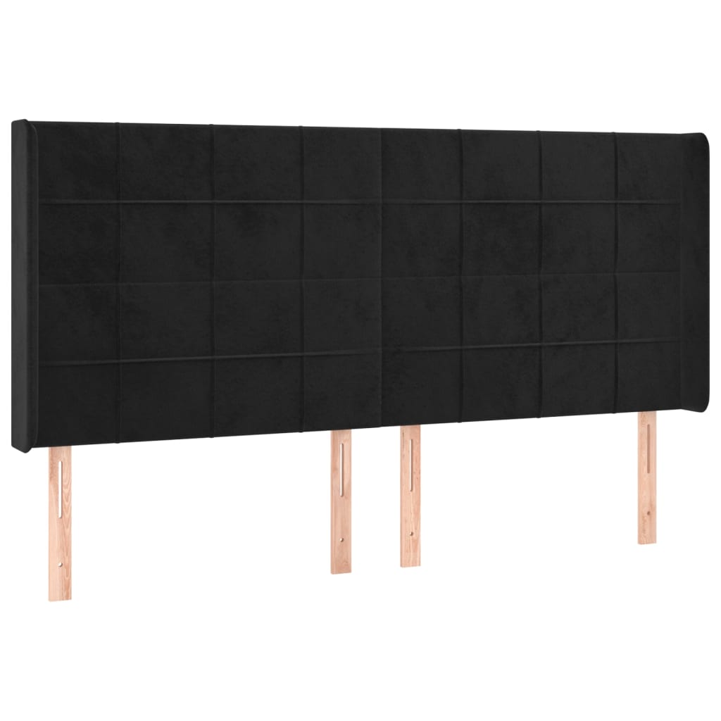 Tête de lit avec oreilles Noir 163x16x118/128 cm Velours