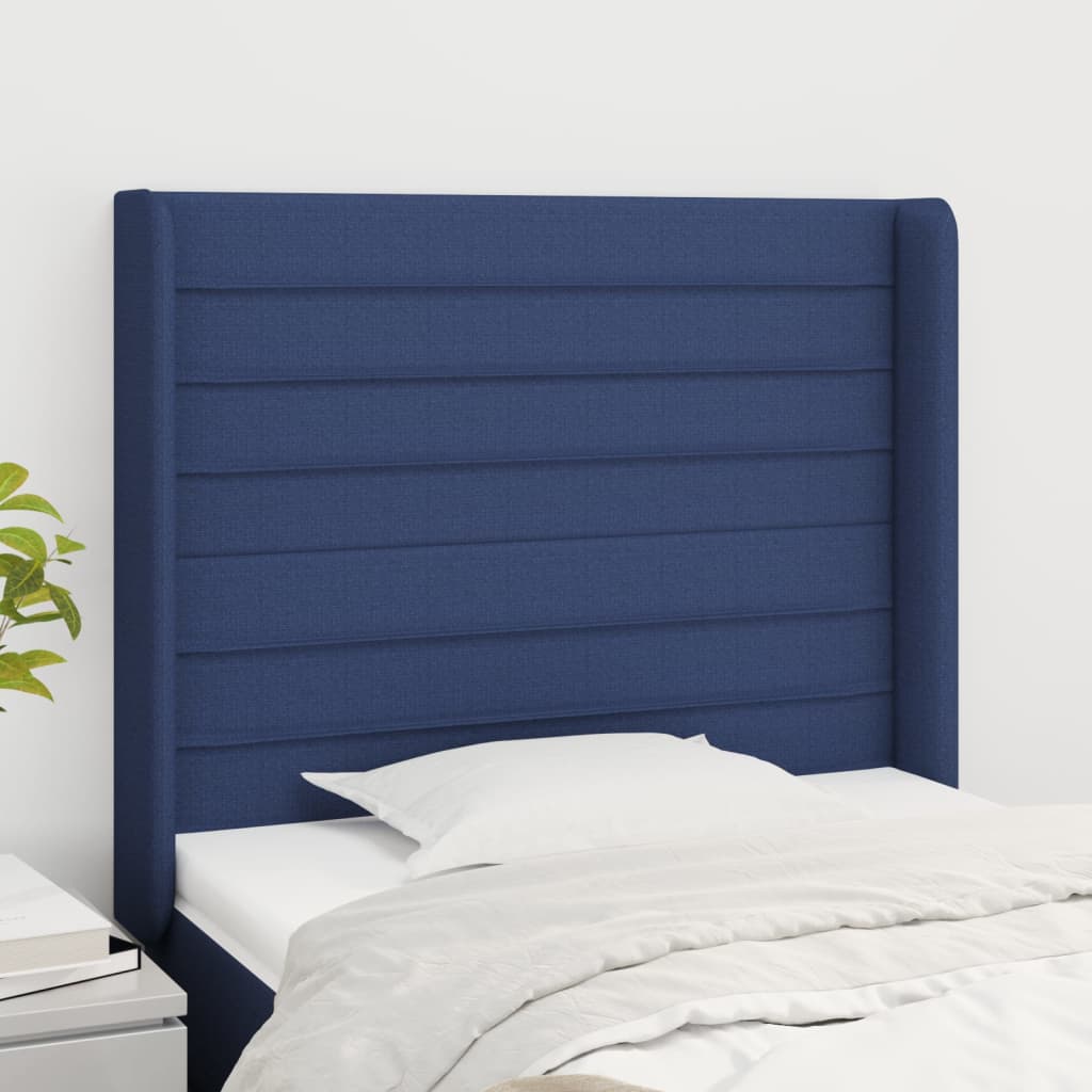 Tête de lit avec oreilles Bleu 83x16x118/128 cm Tissu