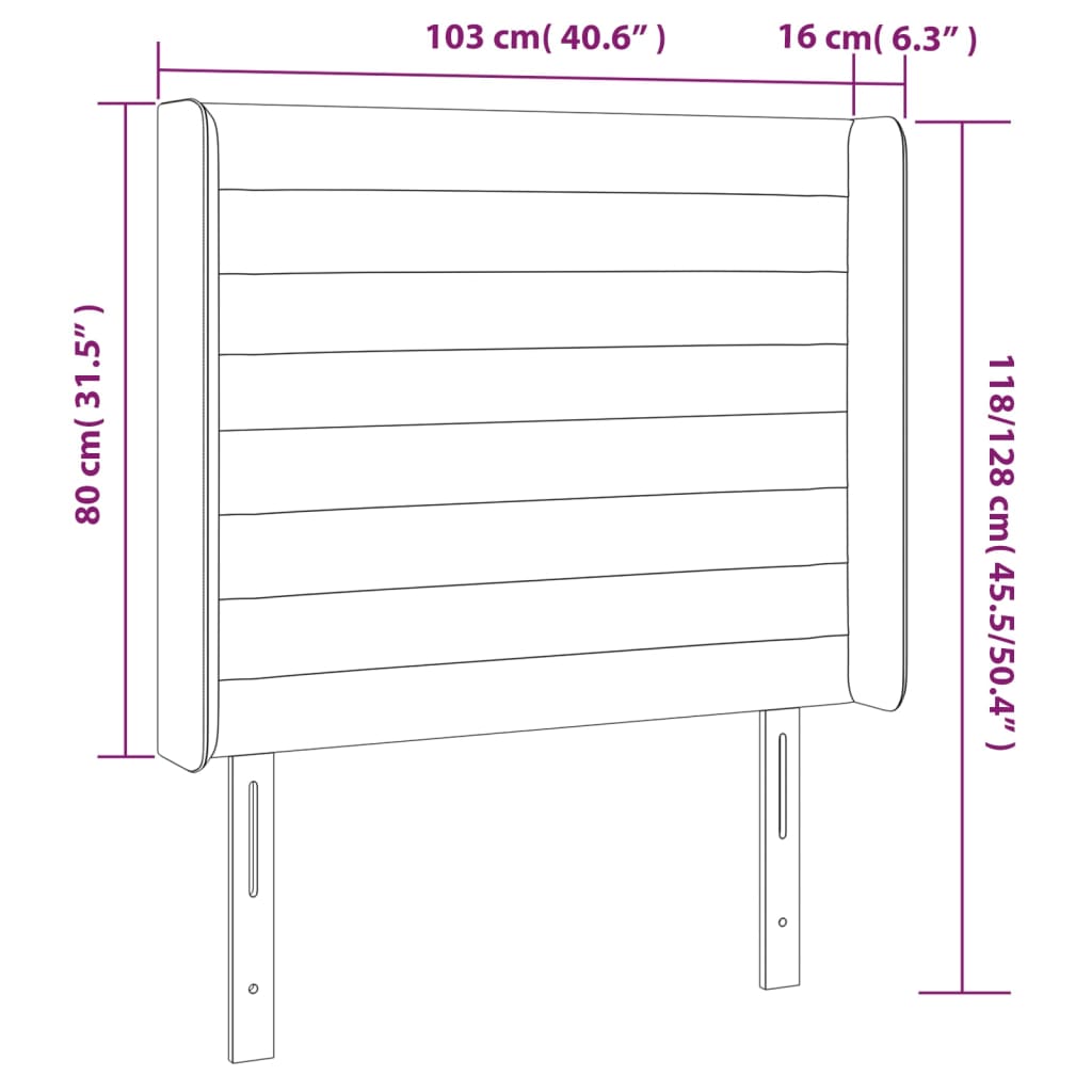 Tête de lit avec oreilles Marron foncé 103x16x118/128 cm Tissu