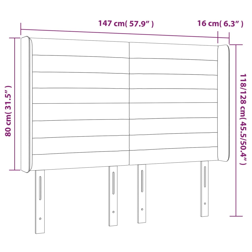 Tête de lit avec oreilles Marron foncé 147x16x118/128 cm Tissu