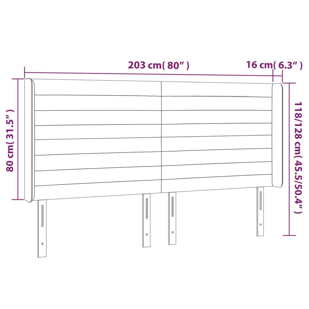 Tête de lit avec oreilles Gris clair 203x16x118/128 cm Tissu