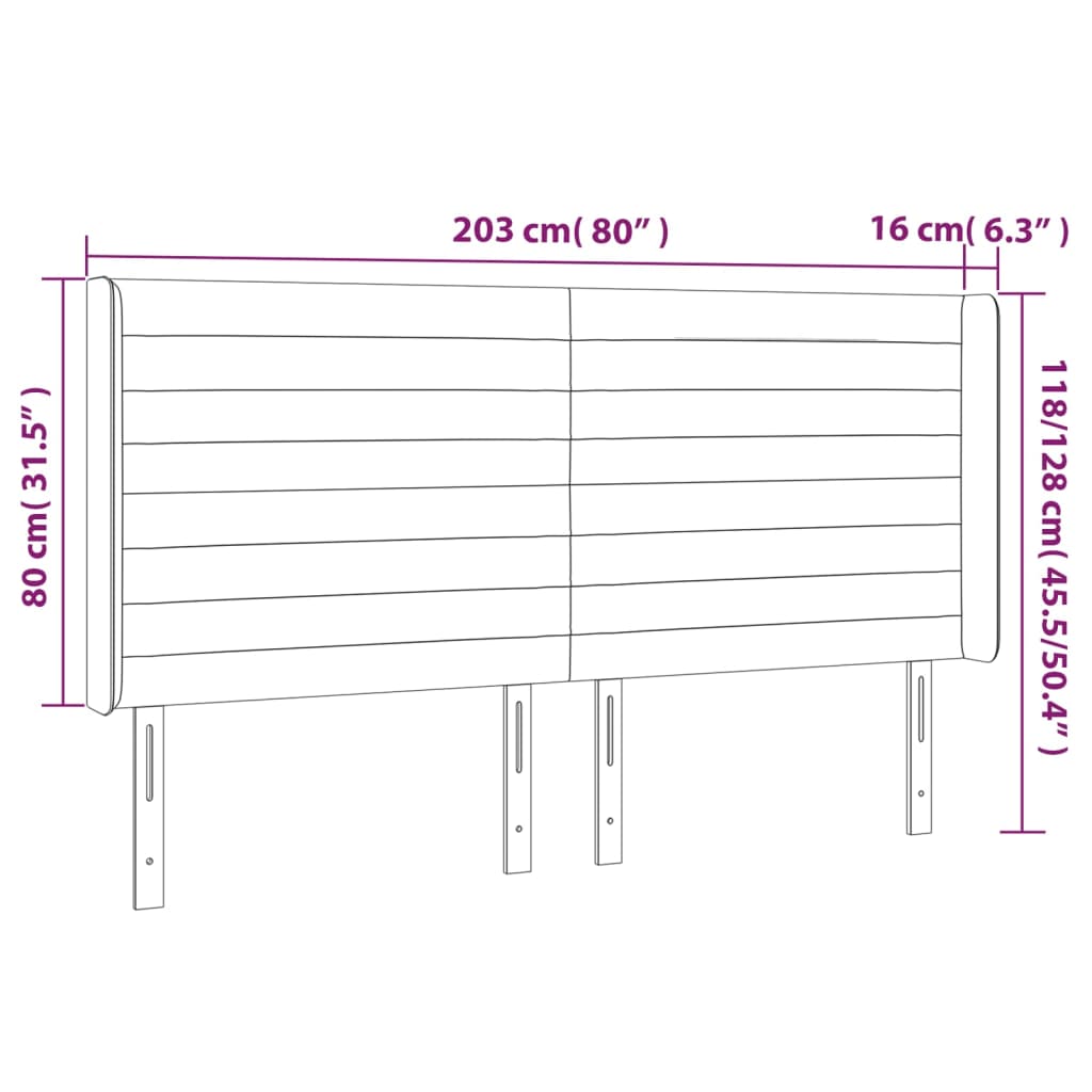 Tête de lit avec oreilles Noir 203x16x118/128 cm Tissu