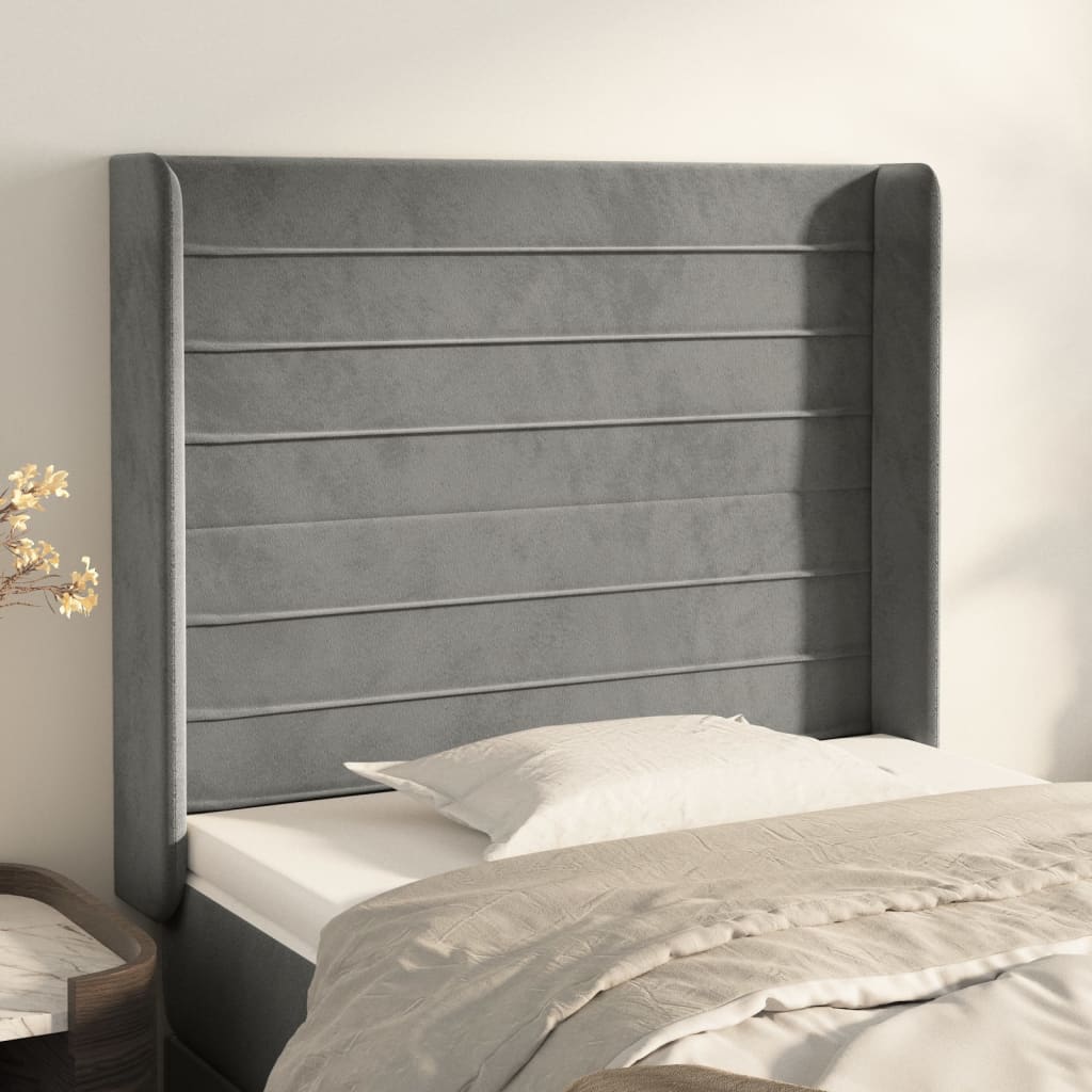 Tête de lit avec oreilles Gris clair 83x16x118/128 cm Velours