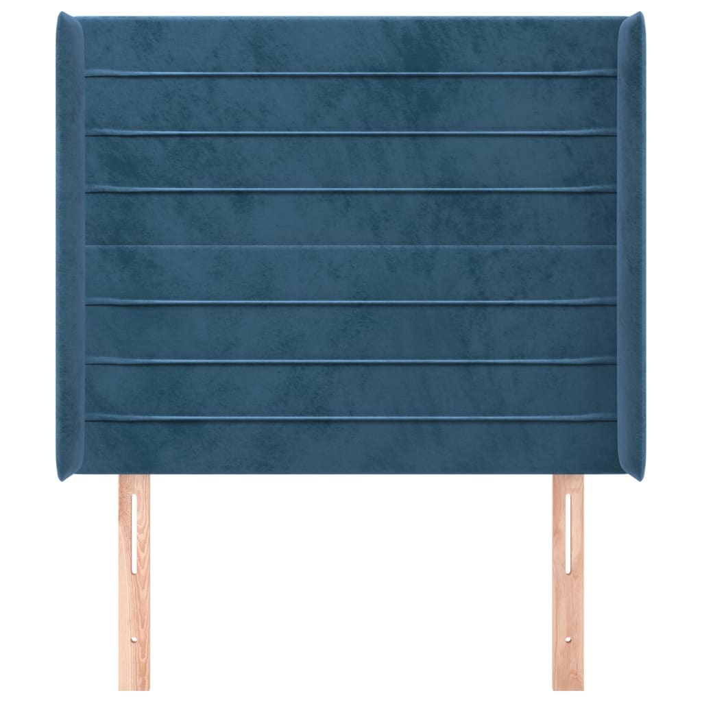 Tête de lit avec oreilles Bleu foncé 93x16x118/128 cm Velours