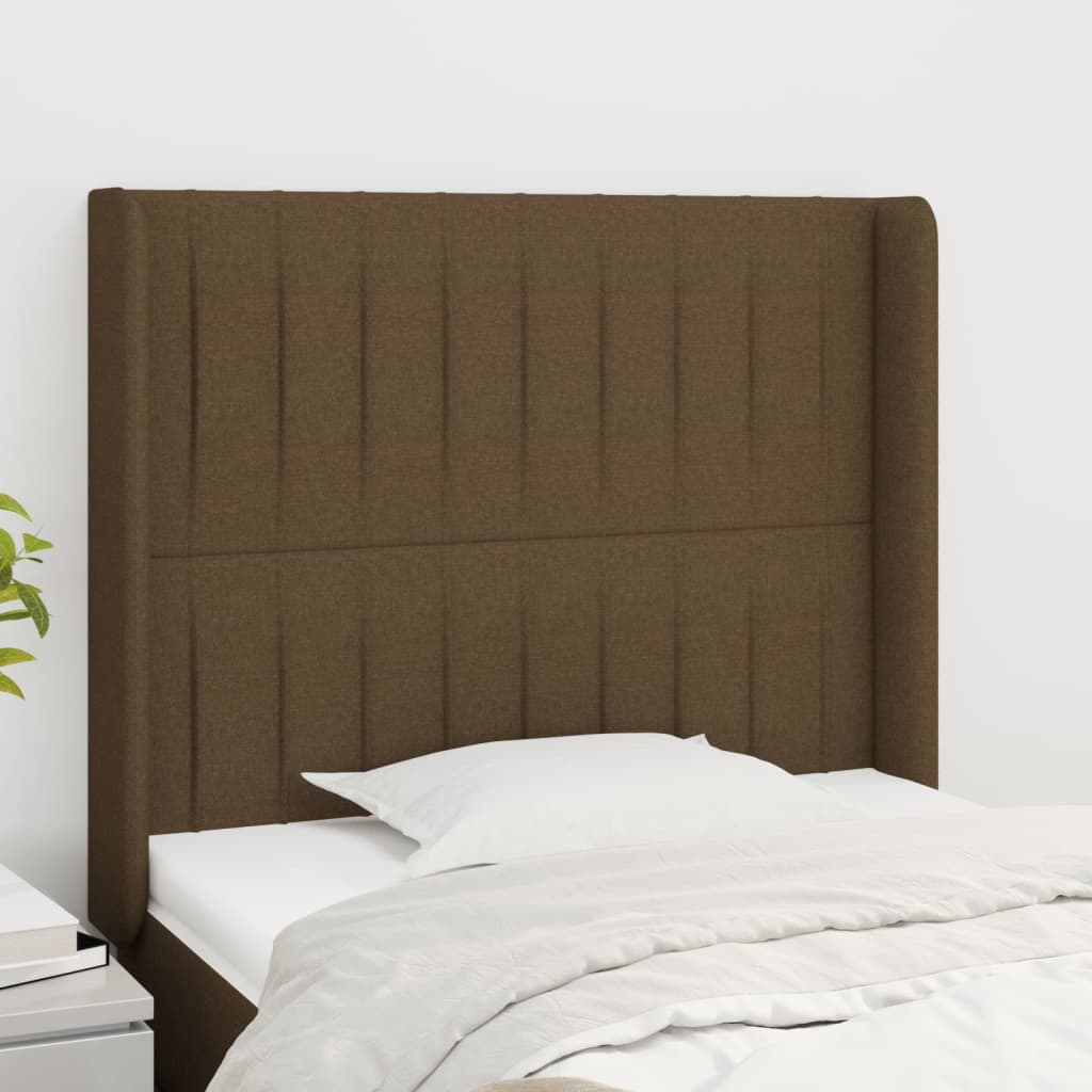 Tête de lit avec oreilles Marron foncé 83x16x118/128 cm Tissu