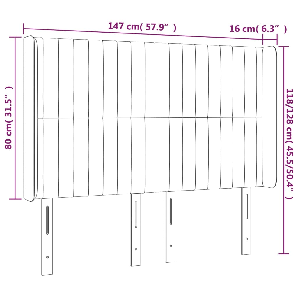 Tête de lit avec oreilles Gris clair 147x16x118/128 cm Tissu