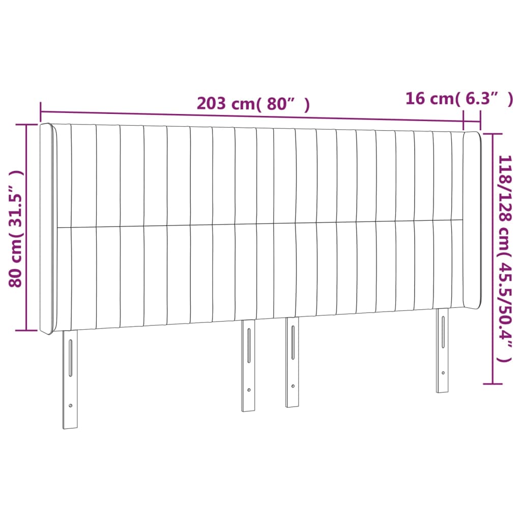 Tête de lit avec oreilles Gris clair 203x16x118/128 cm Tissu