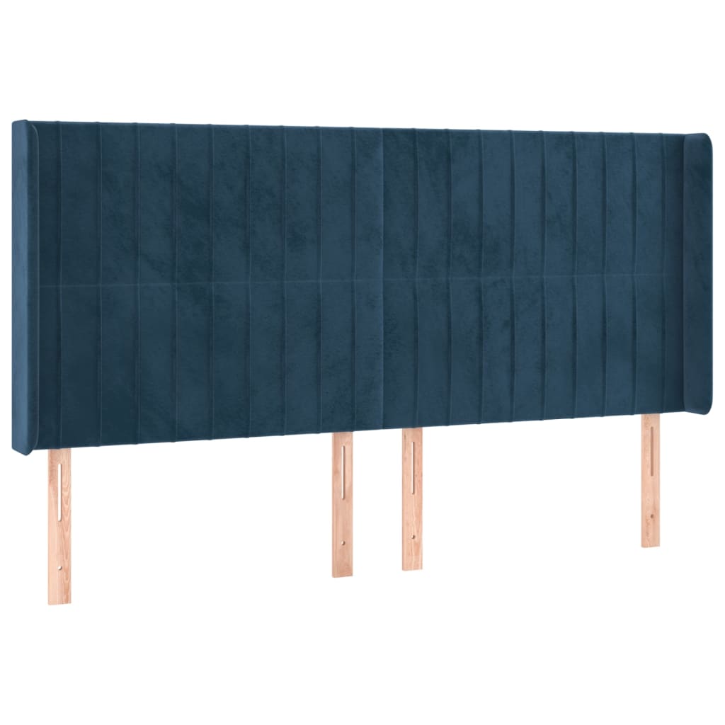 Tête de lit avec oreilles Bleu foncé 163x16x118/128 cm Velours