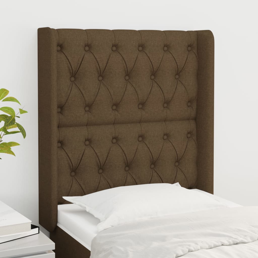 Tête de lit avec oreilles Marron foncé 83x16x118/128 cm Tissu