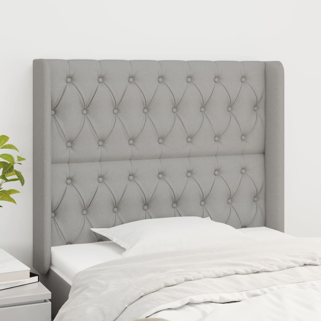 Tête de lit avec oreilles Gris clair 103x16x118/128 cm Tissu