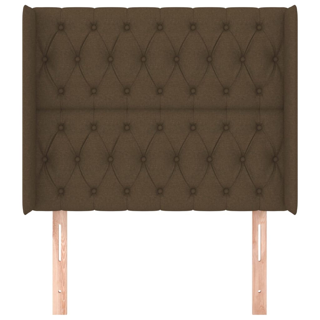 Tête de lit avec oreilles Marron foncé 103x16x118/128 cm Tissu