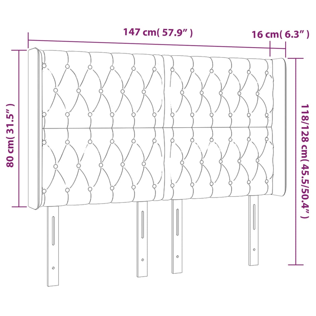 Tête de lit avec oreilles Gris clair 147x16x118/128 cm Tissu