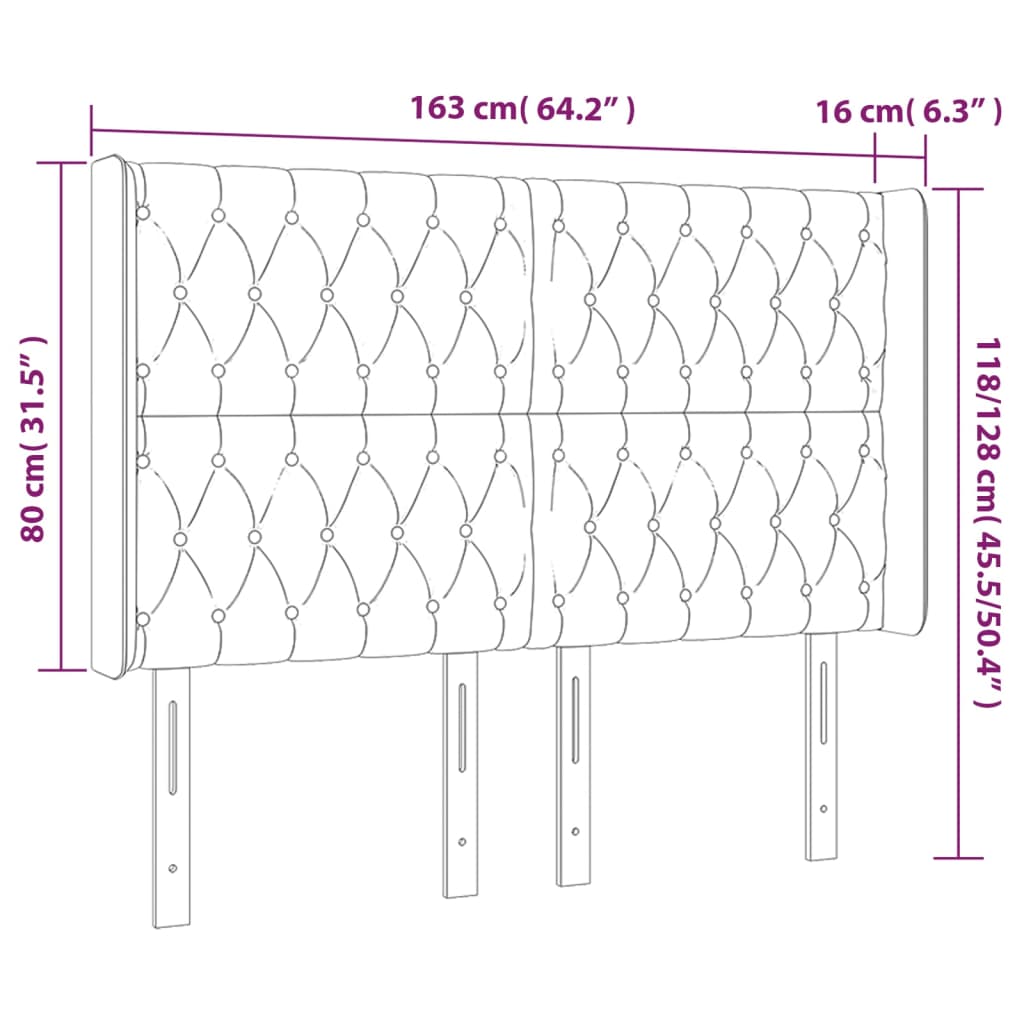 Tête de lit avec oreilles Gris clair 163x16x118/128 cm Tissu