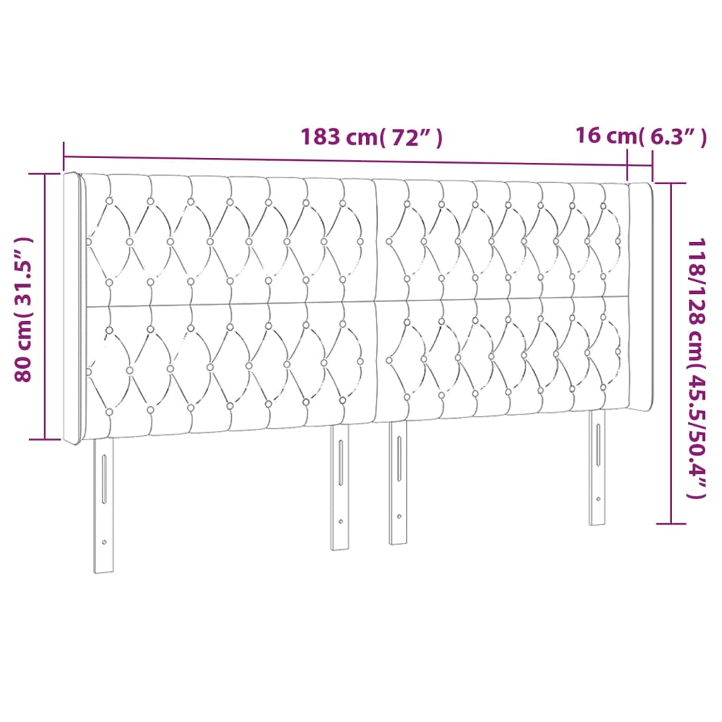 Tête de lit avec oreilles Gris clair 183x16x118/128 cm Tissu