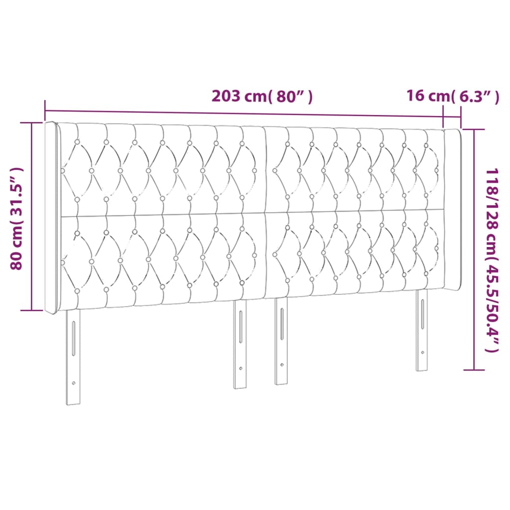 Tête de lit avec oreilles Gris clair 203x16x118/128 cm Tissu